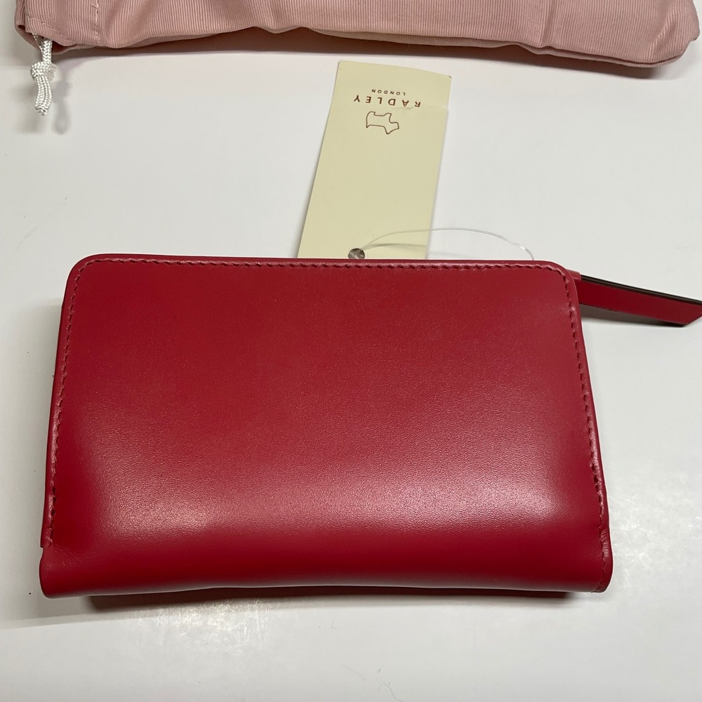 Radley London Red Leather Bifold Wallet Scottie Dog Robin Applique New With Tags - Picture 2 of 8